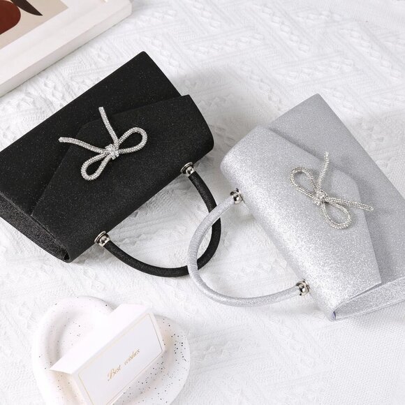 Elegant Rhinestone Evening Clutch - Versatile Black Tote & Crossbody Bag - Picture 7 of 7